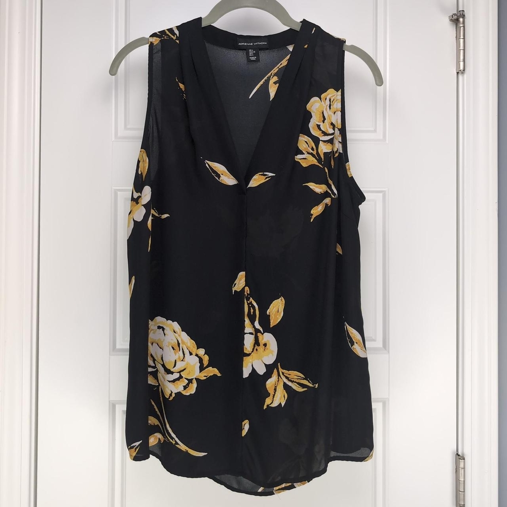Adrienne Vittadini Floral Sleeveless Black and Yellow Top